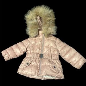 Michael Kors Light Pink Puffer Coat with Faux Fur Trim